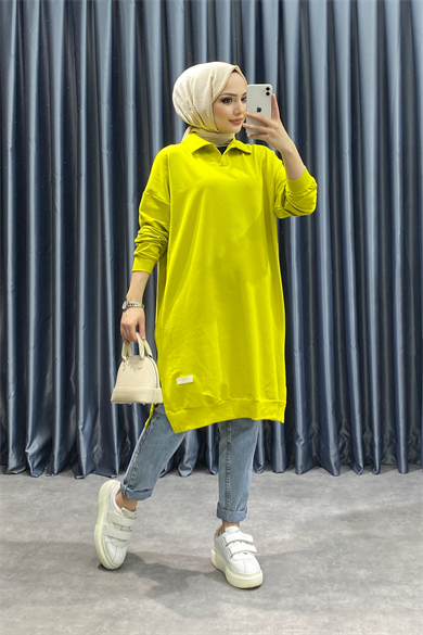 Polo Yaka Sweat Yağ Yeşili