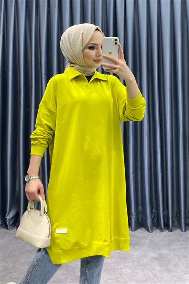 Polo Yaka Sweat Yağ Yeşili