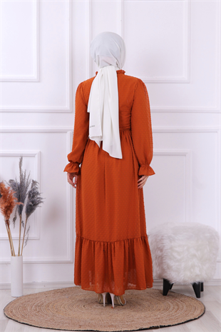 Ponponlu Elbise- Kiremit