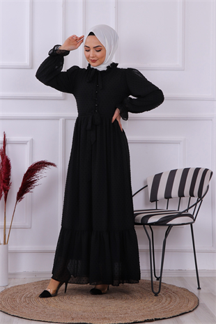 Trn Ponponlu Elbise- Siyah