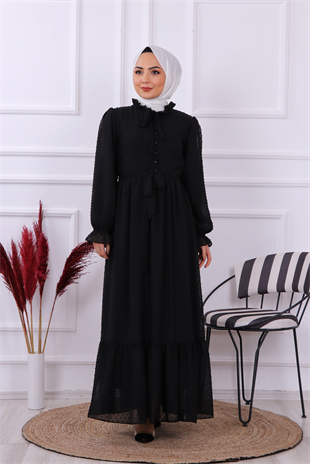 Trn Ponponlu Elbise- Siyah