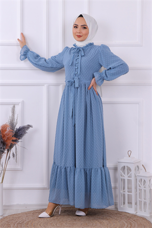 Trn Ponponlu Elbise İndigo