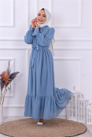 Trn Ponponlu Elbise İndigo