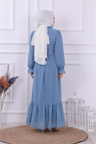 Trn Ponponlu Elbise İndigo