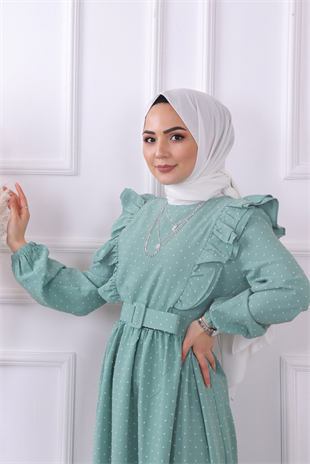 Ponponlu Elbise Yeşil