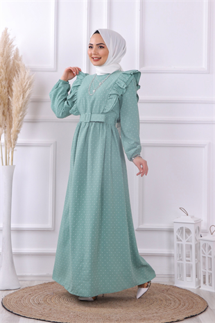 Ponponlu Elbise Yeşil