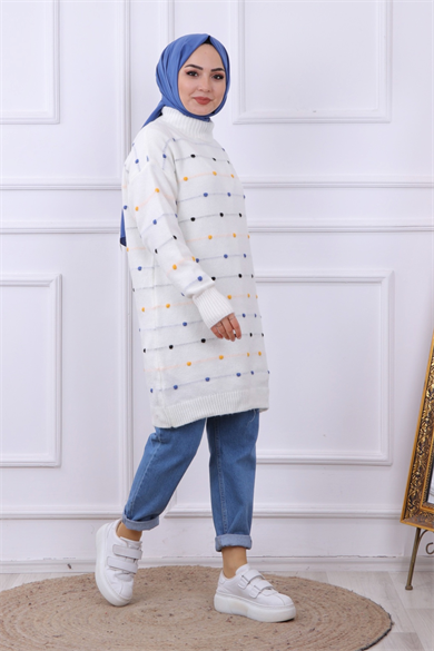 Ponponlu Tunik Beyaz