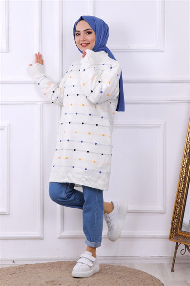Ponponlu Tunik Beyaz