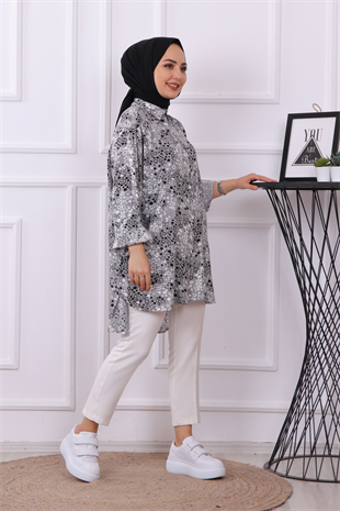 Puantiye Desenli Tunik Siyah-Beyaz