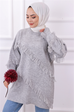 Püsküllü Tunik Gri
