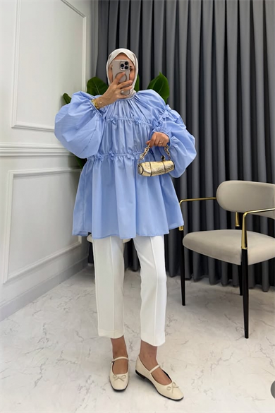 Reglan Çiçek Detaylı Tunik Bebe Mavisi