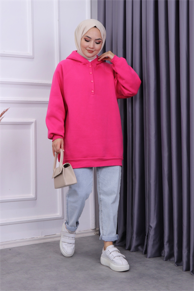 Reglan Kol Kapşonlu Sweat Fuşya