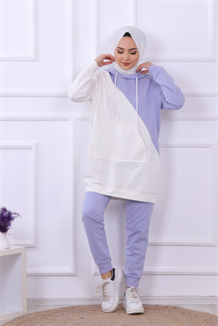 Renk Bloklu Takım Lila Beyaz