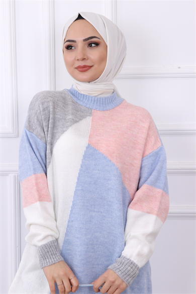 Renk Geçişli Triko Tunik Pudra-Bebe Mavisi