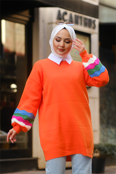 Renkli Balon Kol Tunik Turuncu