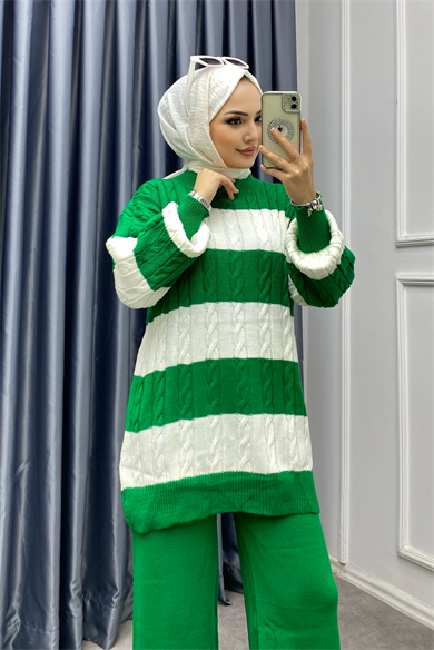 Saç Örgülü Takım Yeşil-Beyaz
