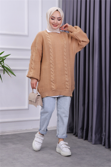 Saç Örgülü Tunik Camel