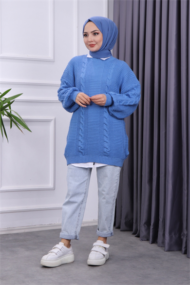 Saç Örgülü Tunik İndigo