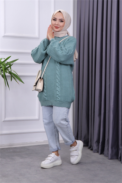 Saç Örgülü Tunik Mint Yeşili