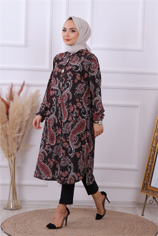 Şal Desen Tunik Siyah