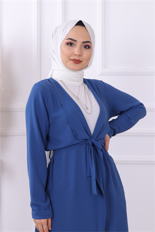Şal Yaka Bağcıklı Kap İndigo