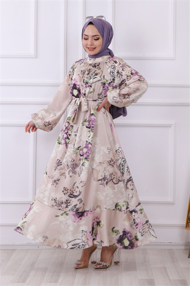 Saten Çiçekli Elbise