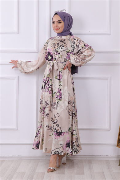 Saten Çiçekli Elbise