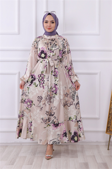 Saten Çiçekli Elbise