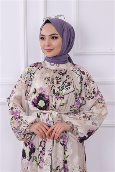 Saten Çiçekli Elbise