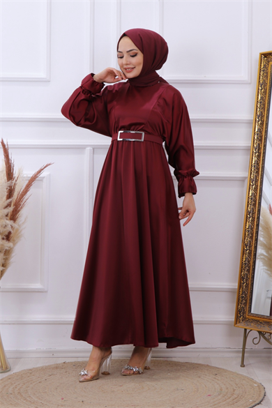 Saten Elbise Bordo