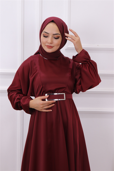 Saten Elbise Bordo