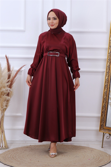 Saten Elbise Bordo