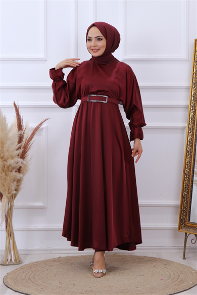 Saten Elbise Bordo