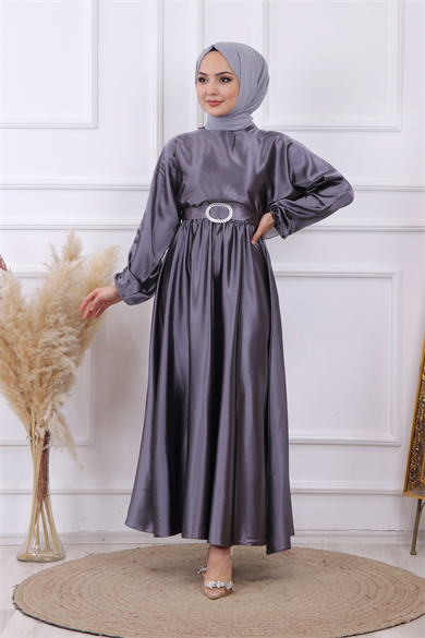 Saten Elbise Gri