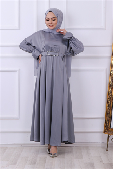 Saten Elbise Gri