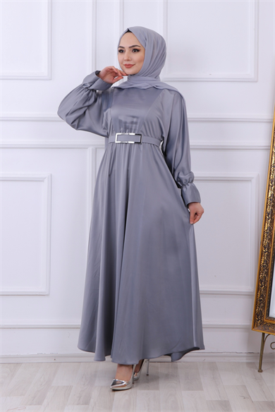 Saten Elbise Gri
