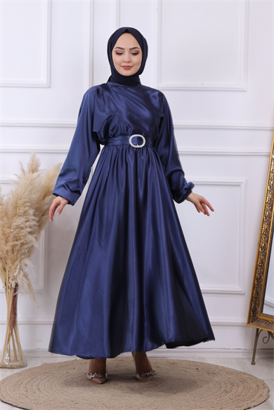 Saten Elbise Lacivert