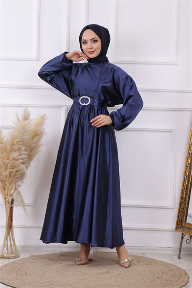 Saten Elbise Lacivert