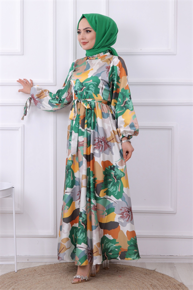 Saten Elbise Sarı Yeşil