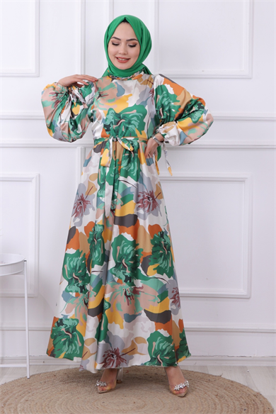 Saten Elbise Sarı Yeşil