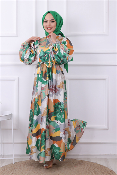 Saten Elbise Sarı Yeşil