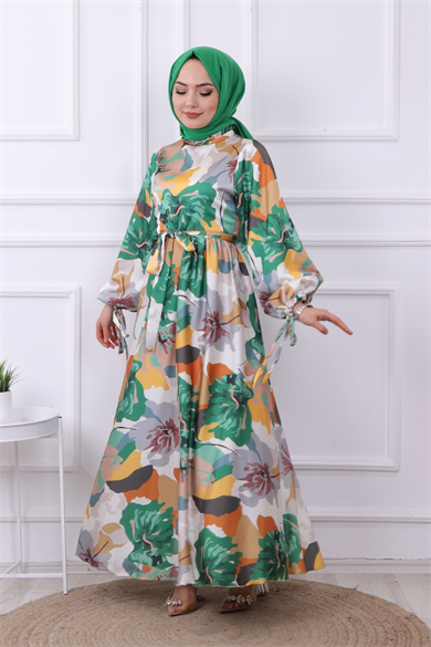 Saten Elbise Sarı Yeşil