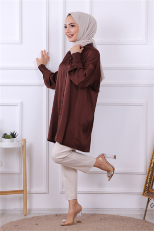 Saten Tunik Kahverengi