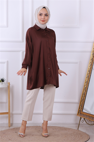 Saten Tunik Kahverengi
