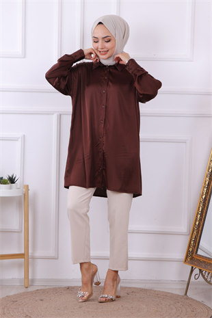 Saten Tunik Kahverengi