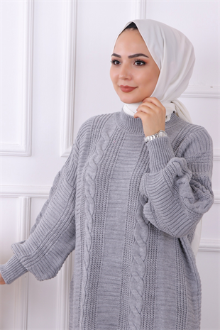 Selanik Saç Örgülü Tunik Gri