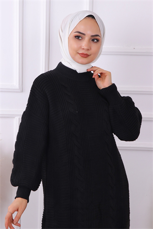 Selanik Saç Örgülü Tunik Siyah