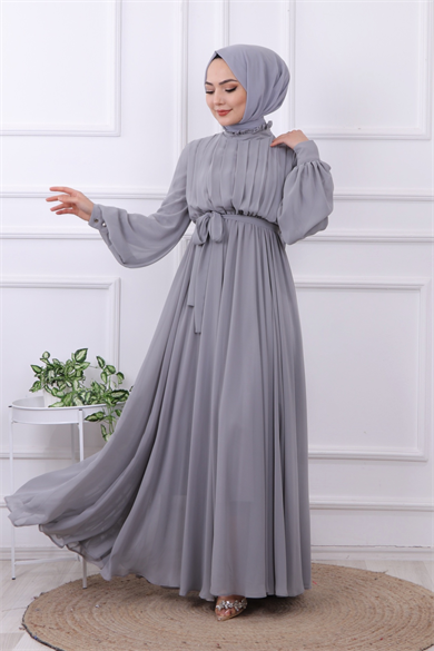 Şifon Elbise Gri