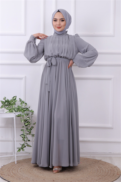 Şifon Elbise Gri