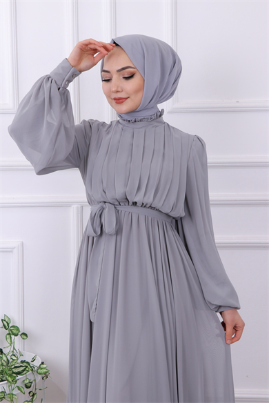 Şifon Elbise Gri